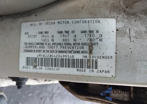 2002 Mazda Protege Dx/Es/Lx z USA, uszkodzony, nr VIN JM1BJ225420499348